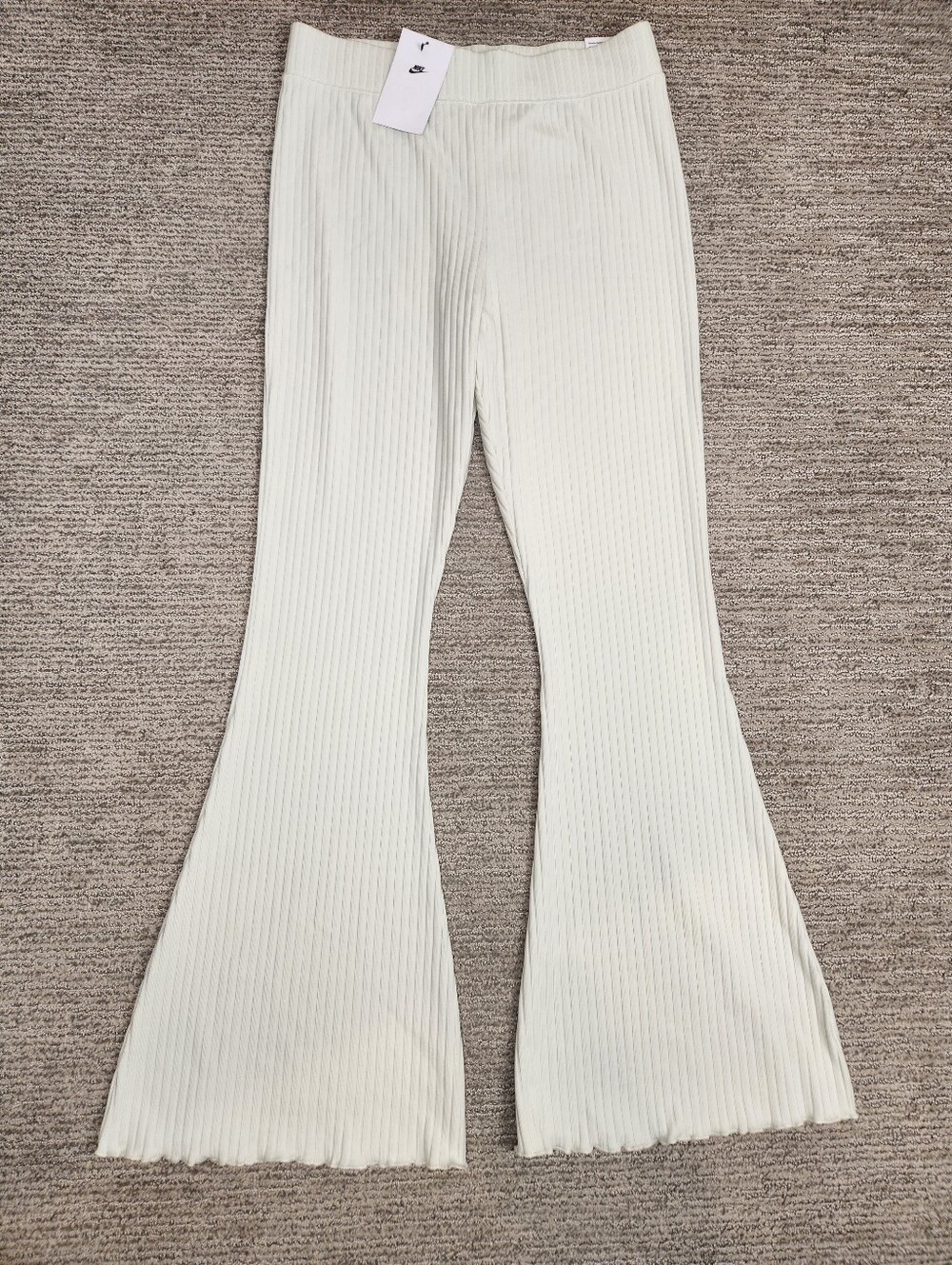 NEW Nike Tight Fit Flare Ribbed Knit High Rise Pants Womens M Cream Ivory Yoga